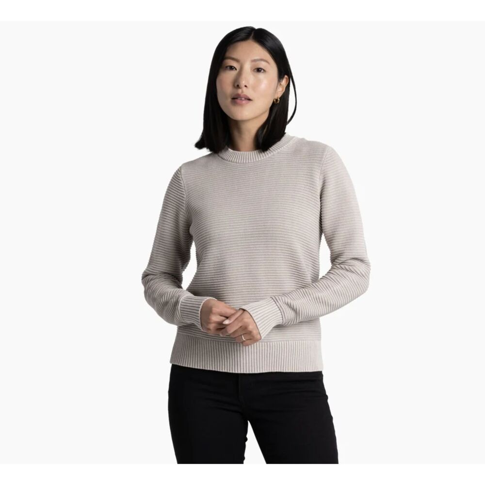 Kuhl Sofie Sweater Womens Small Beige Organic Cotton Rib Knit Pullover Outdoor